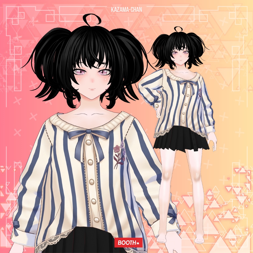 【VRoid】Navy Striped Sailor Outfit | Kawaii Preppy Casual | VRoid Custom Item