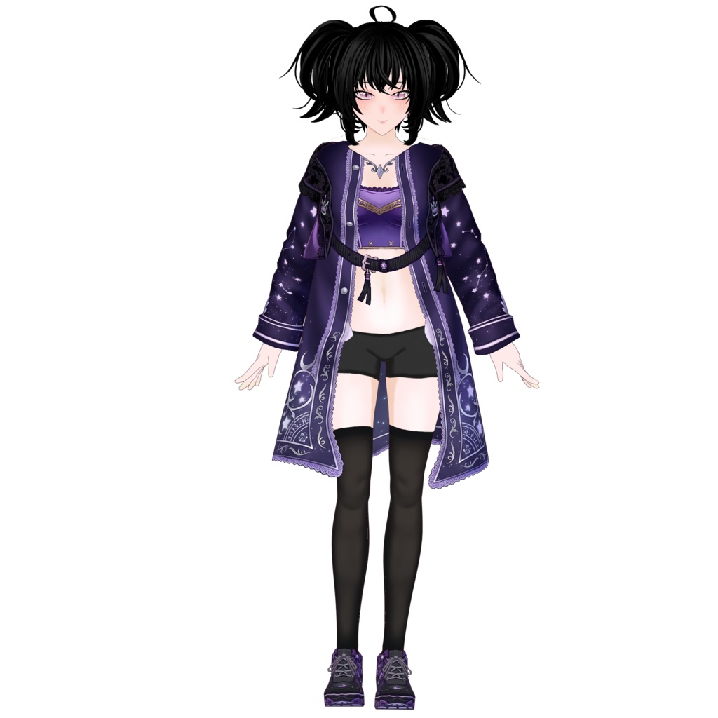 【VRoid】Dark Purple Gothic Outfit | Celestial Nightwear | Gothic VRoid Custom Item