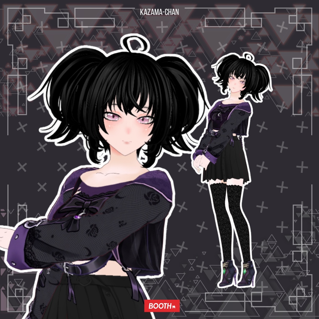 【VRoid】Dark Gothic Witch Outfit | Black Purple Gothic Dress | VRoid Custom Item
