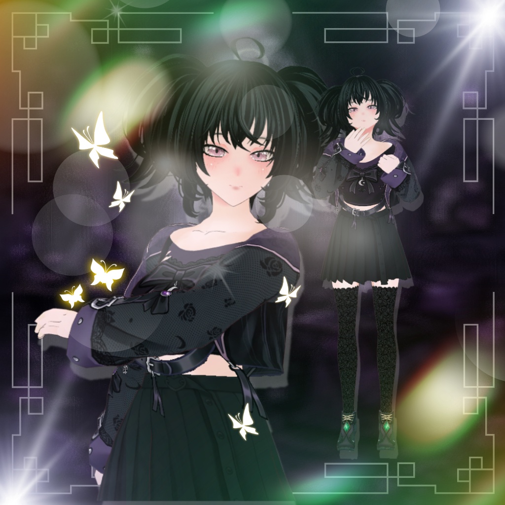 【VRoid】Dark Gothic Witch Outfit | Black Purple Gothic Dress | VRoid Custom Item