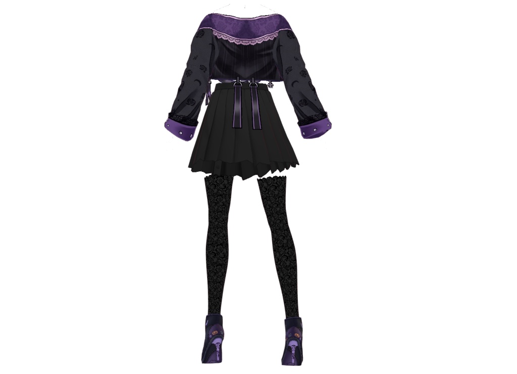 【VRoid】Dark Gothic Witch Outfit | Black Purple Gothic Dress | VRoid Custom Item
