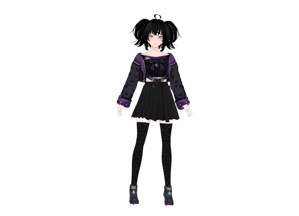 【VRoid】Dark Gothic Witch Outfit | Black Purple Gothic Dress | VRoid Custom Item