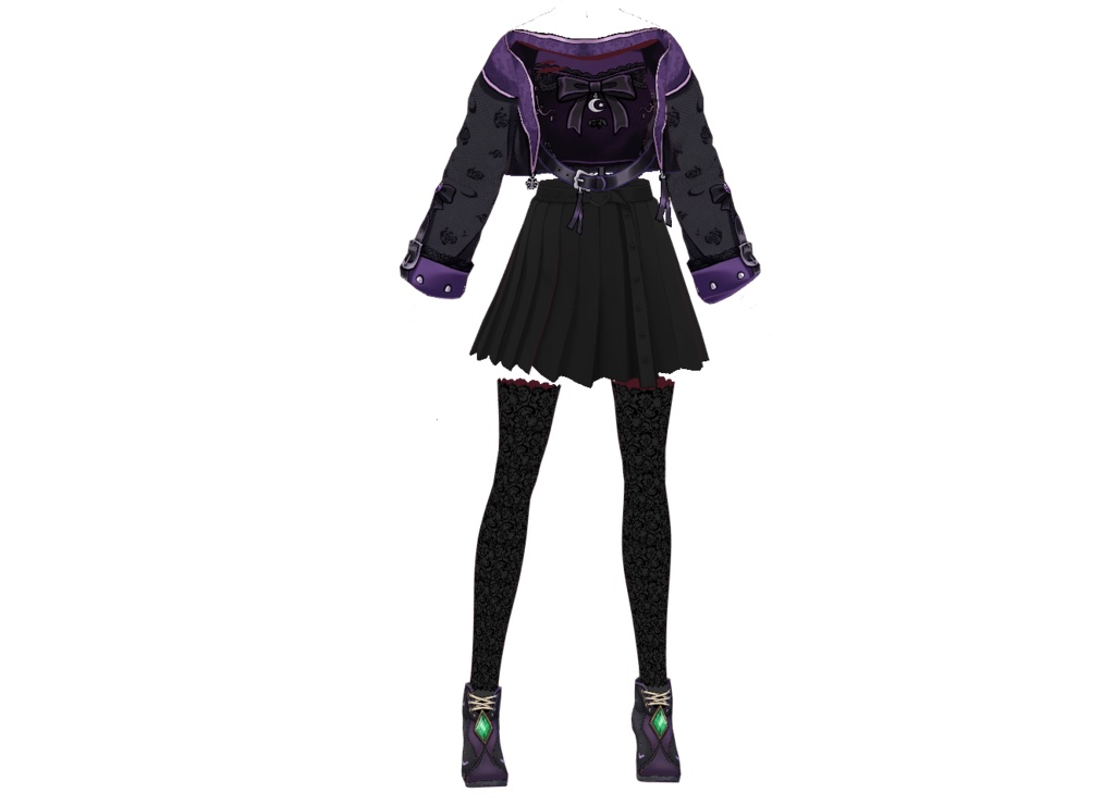 【VRoid】Dark Gothic Witch Outfit | Black Purple Gothic Dress | VRoid Custom Item