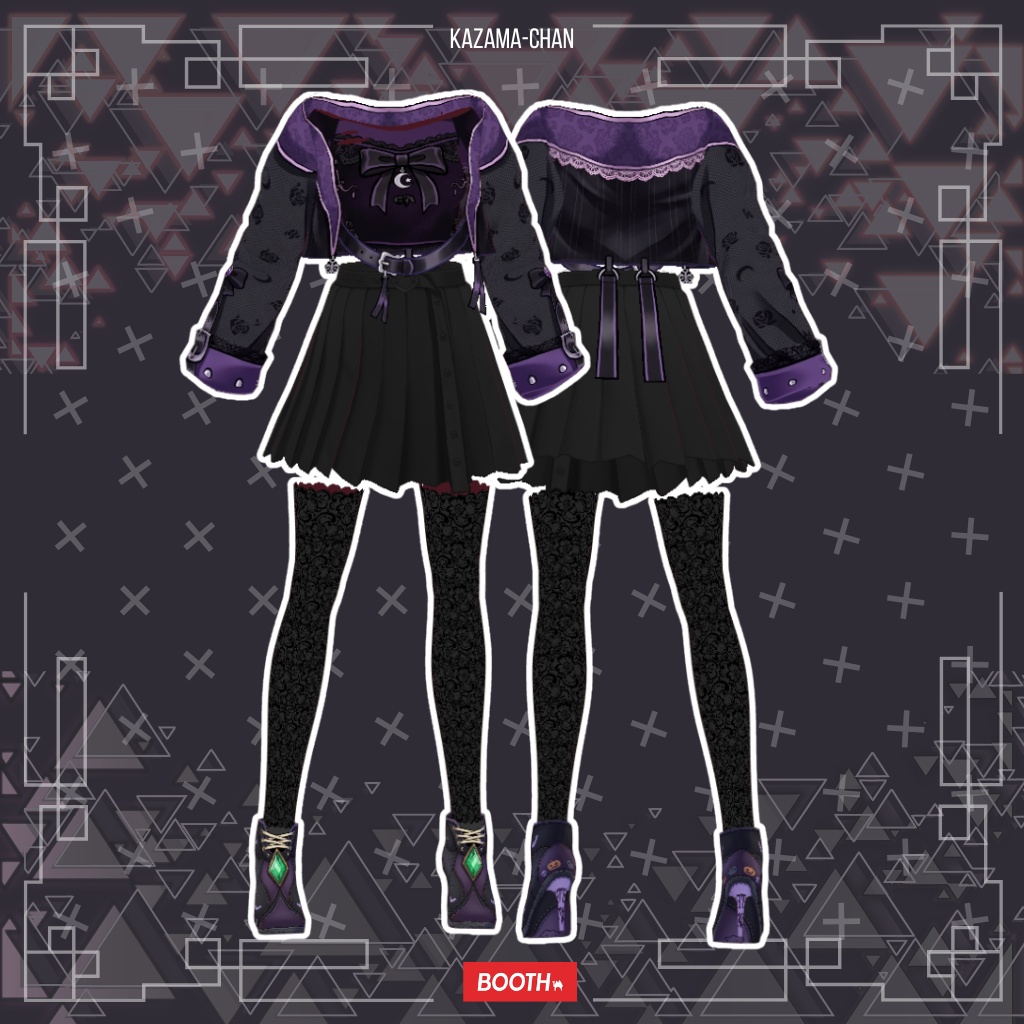 【VRoid】Dark Gothic Witch Outfit | Black Purple Gothic Dress | VRoid Custom Item
