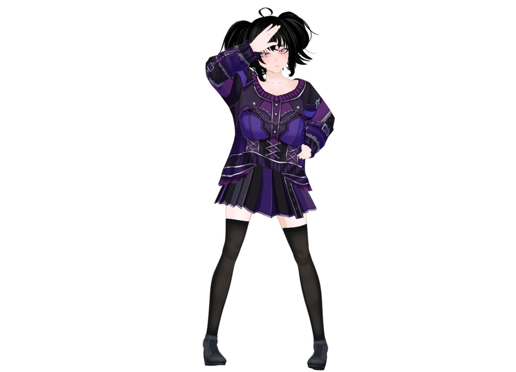 【VRoid】Dark Gothic Corset Outfit | Purple & Black Gothic Fashion | Custom Item