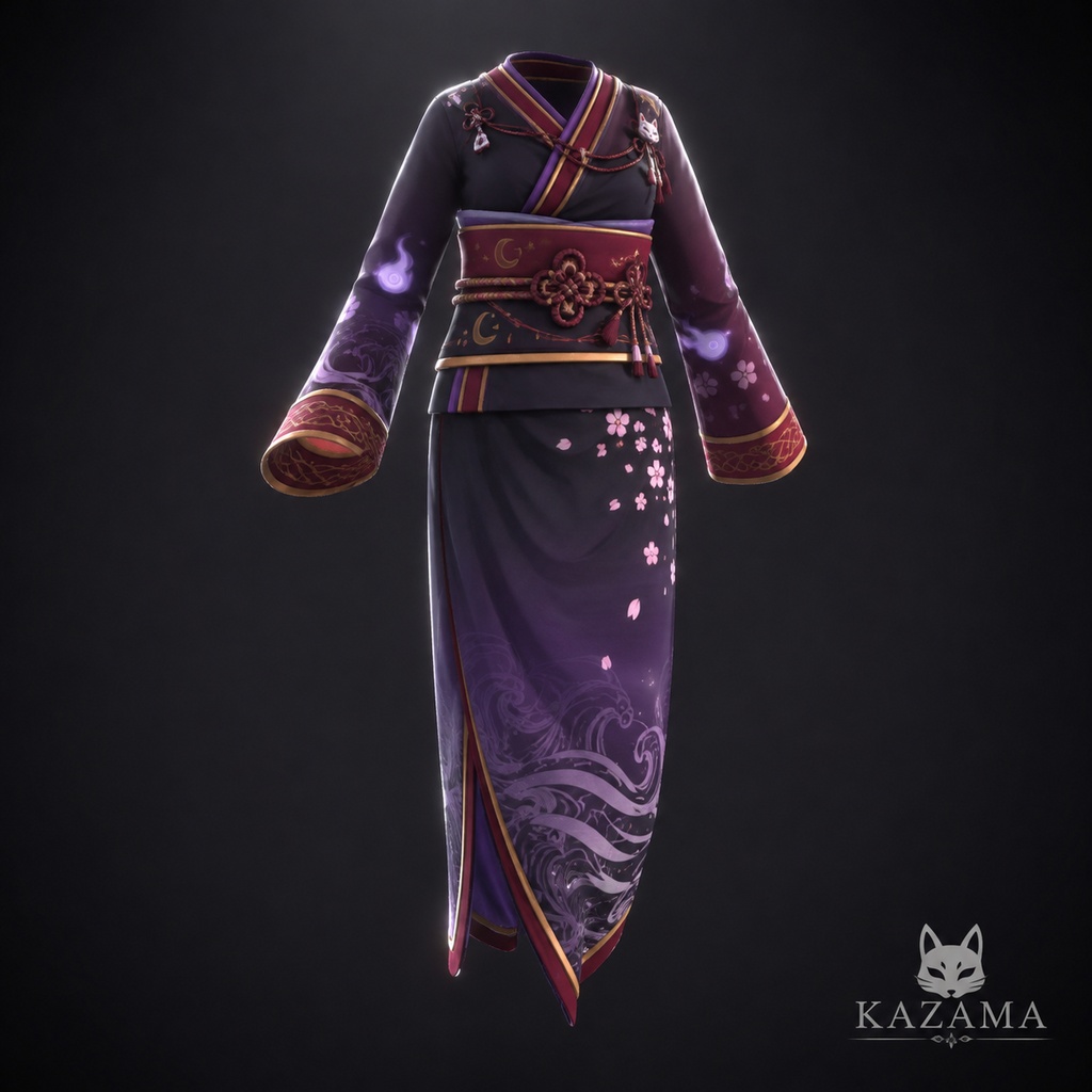 【VRoid】Japanese Gothic Kimono Outfit | Dark Fantasy Yukata | VRoid Custom Item