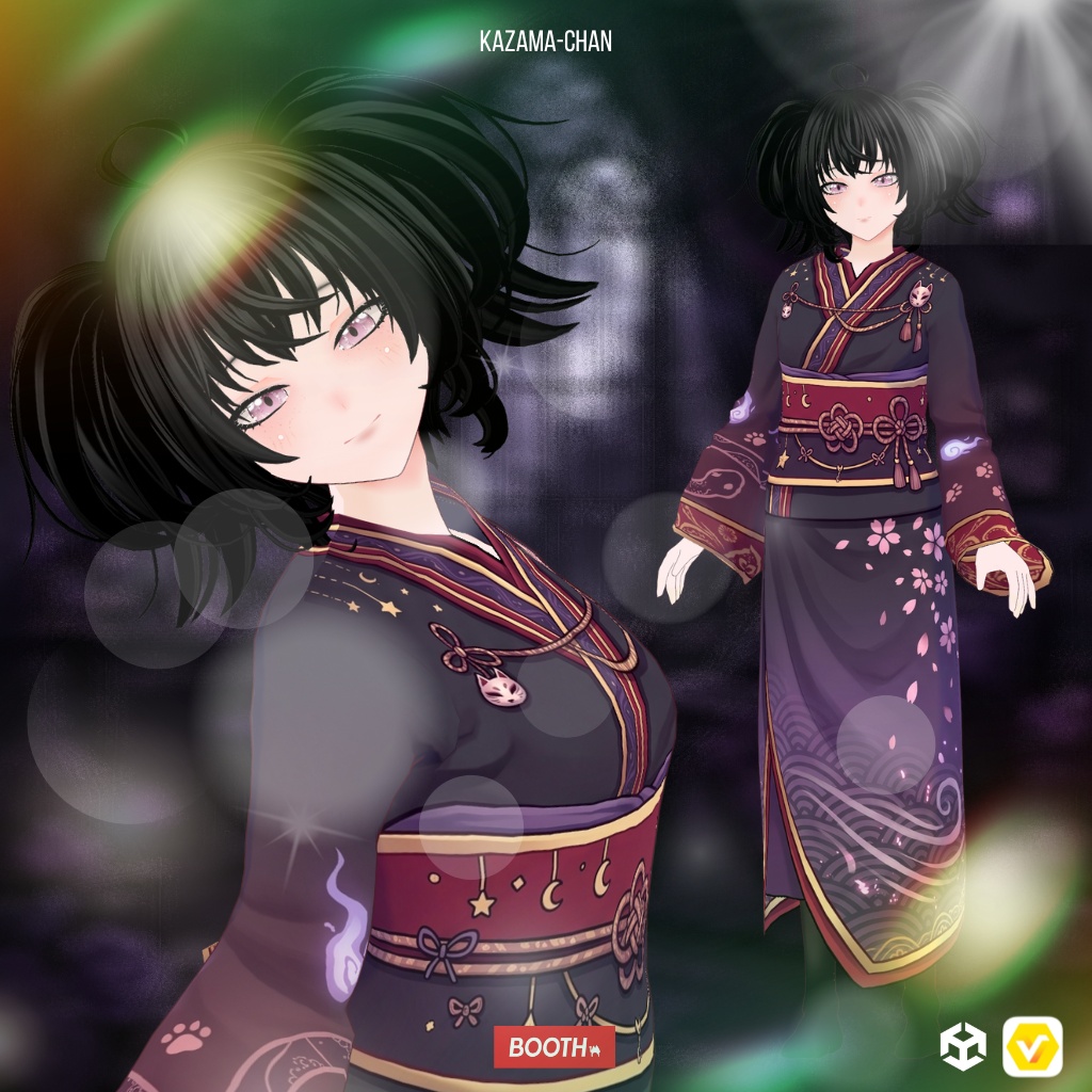 【VRoid】Japanese Gothic Kimono Outfit | Dark Fantasy Yukata | VRoid Custom Item