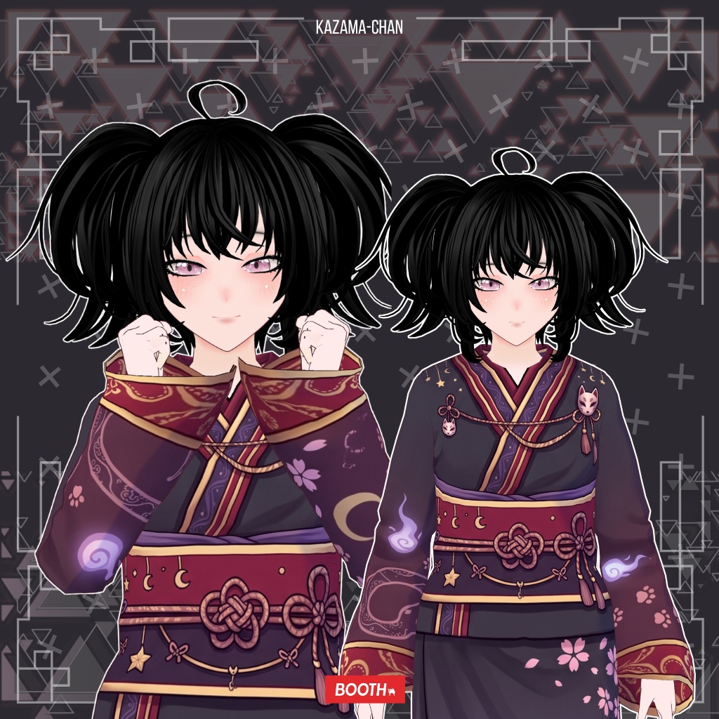 【VRoid】Japanese Gothic Kimono Outfit | Dark Fantasy Yukata | VRoid Custom Item