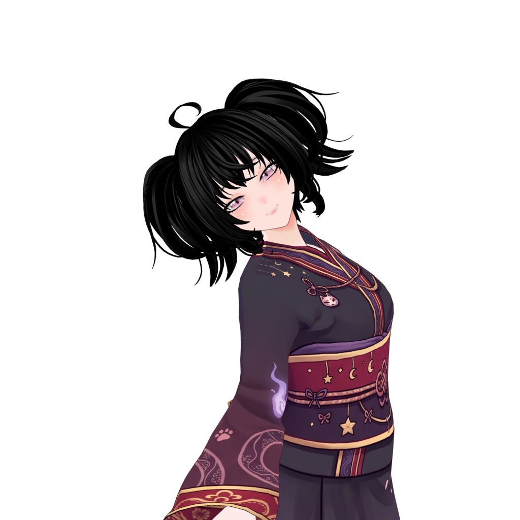 【VRoid】Japanese Gothic Kimono Outfit | Dark Fantasy Yukata | VRoid Custom Item