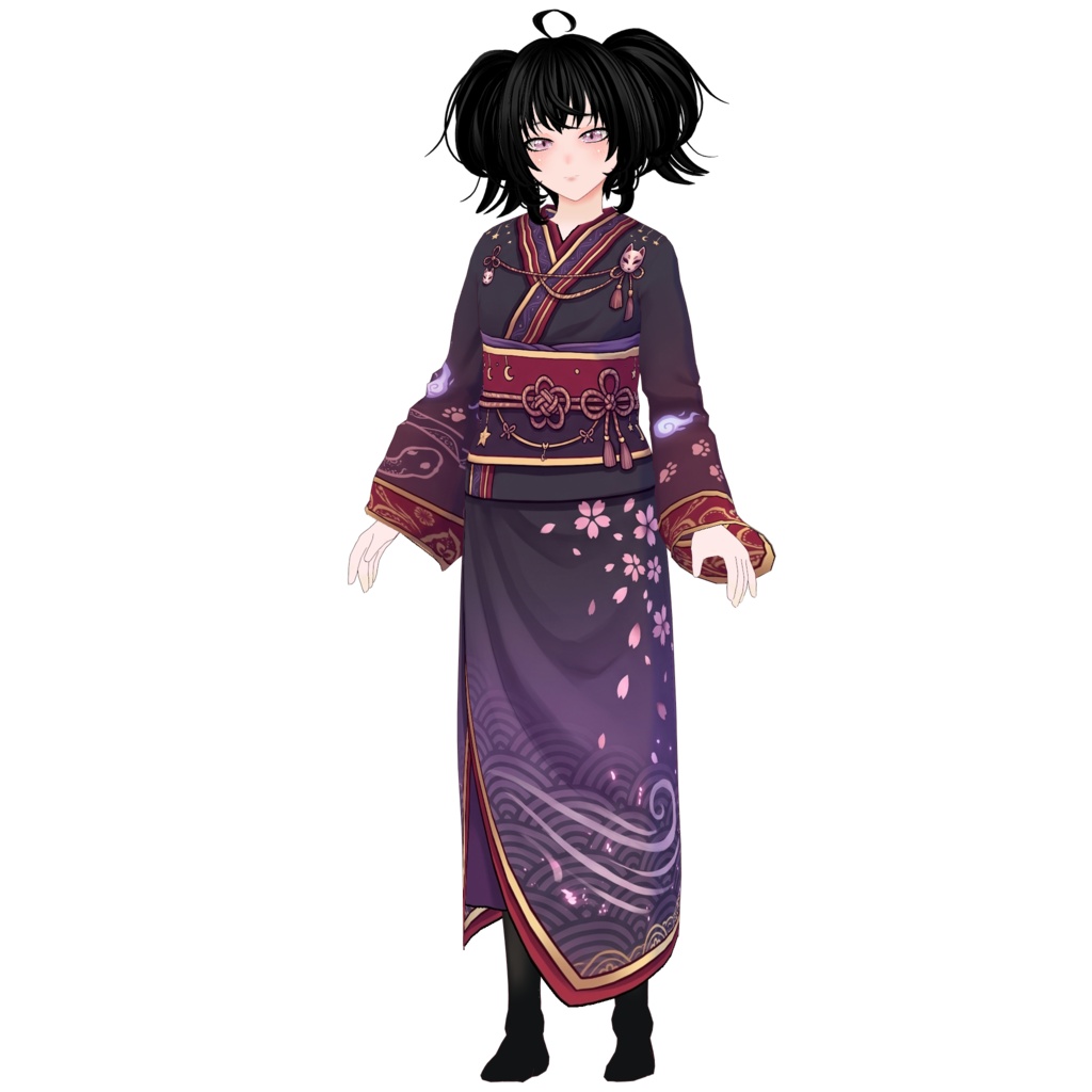 【VRoid】Japanese Gothic Kimono Outfit | Dark Fantasy Yukata | VRoid Custom Item