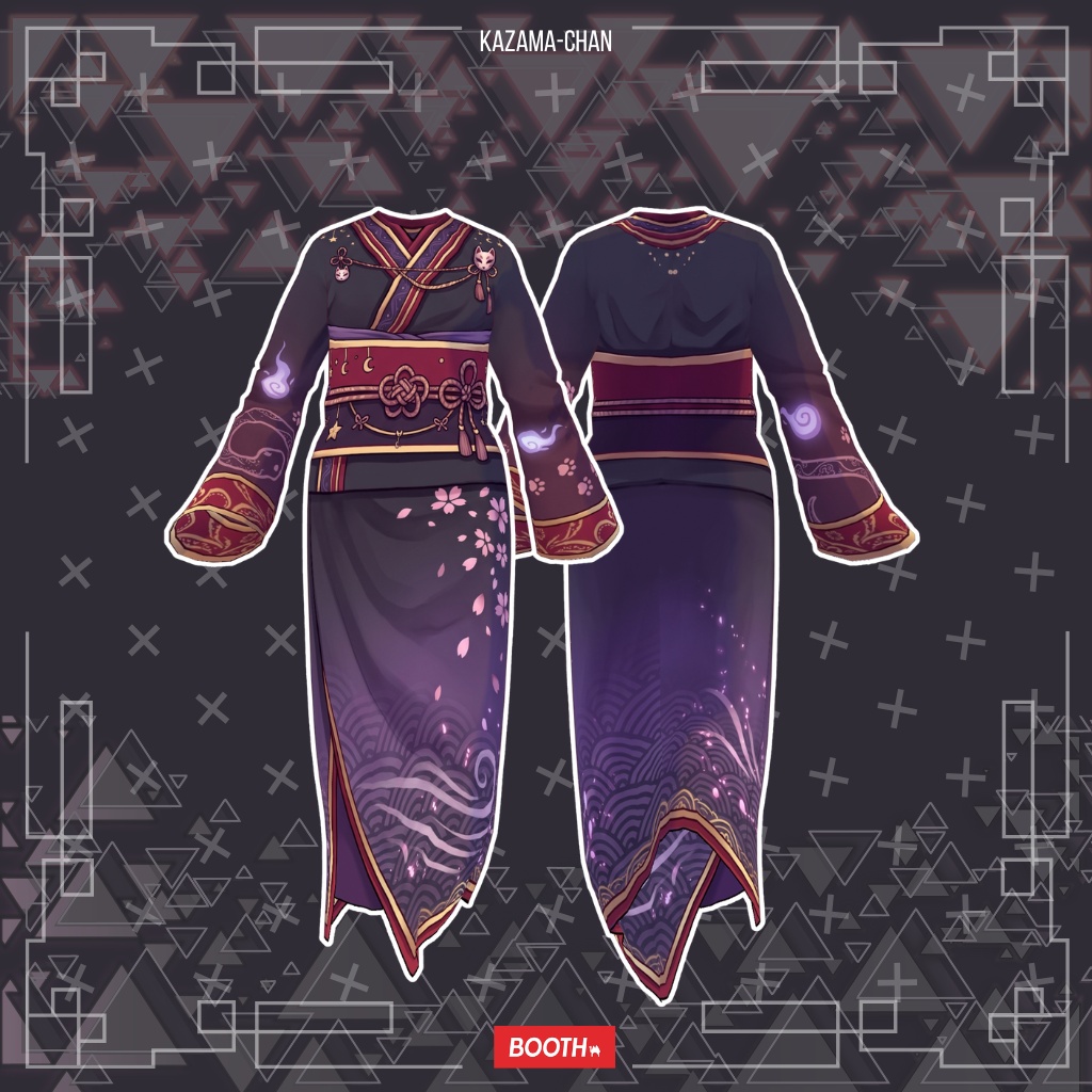 【VRoid】Japanese Gothic Kimono Outfit | Dark Fantasy Yukata | VRoid Custom Item