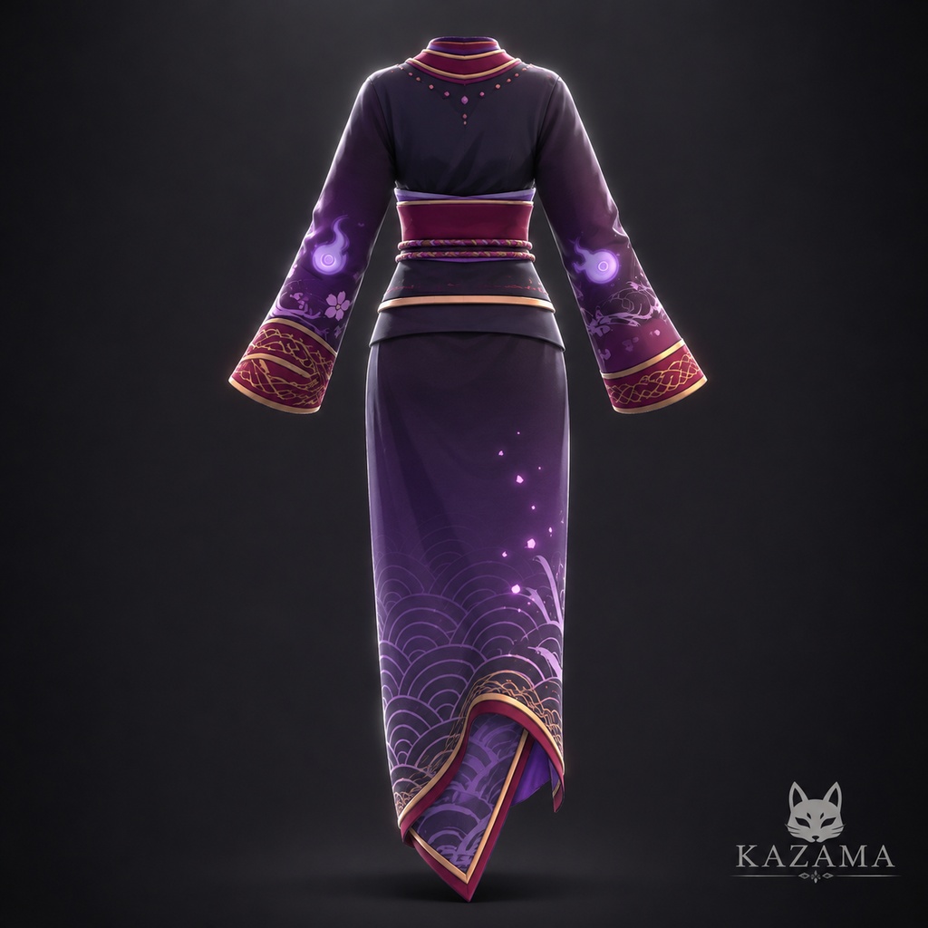 【VRoid】Japanese Gothic Kimono Outfit | Dark Fantasy Yukata | VRoid Custom Item