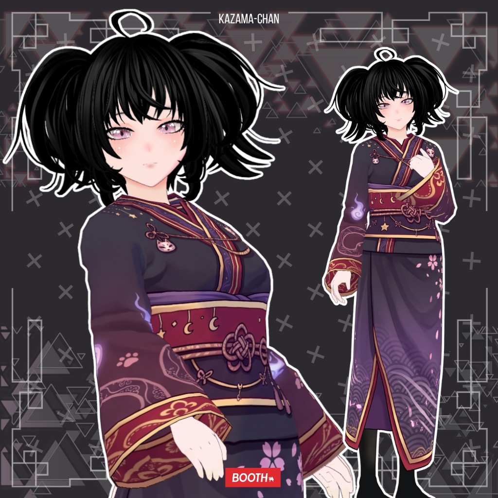 【VRoid】Japanese Gothic Kimono Outfit | Dark Fantasy Yukata | VRoid Custom Item