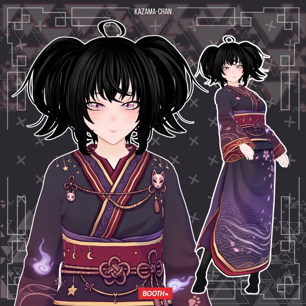 【VRoid】Japanese Gothic Kimono Outfit | Dark Fantasy Yukata | VRoid Custom Item