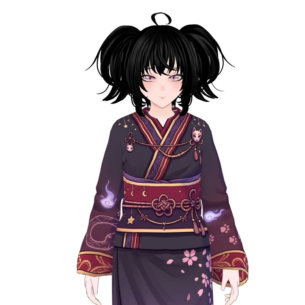 【VRoid】Japanese Gothic Kimono Outfit | Dark Fantasy Yukata | VRoid Custom Item