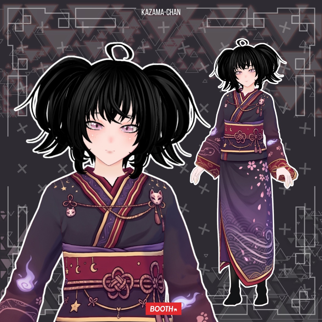 【VRoid】Japanese Gothic Kimono Outfit | Dark Fantasy Yukata | VRoid Custom Item