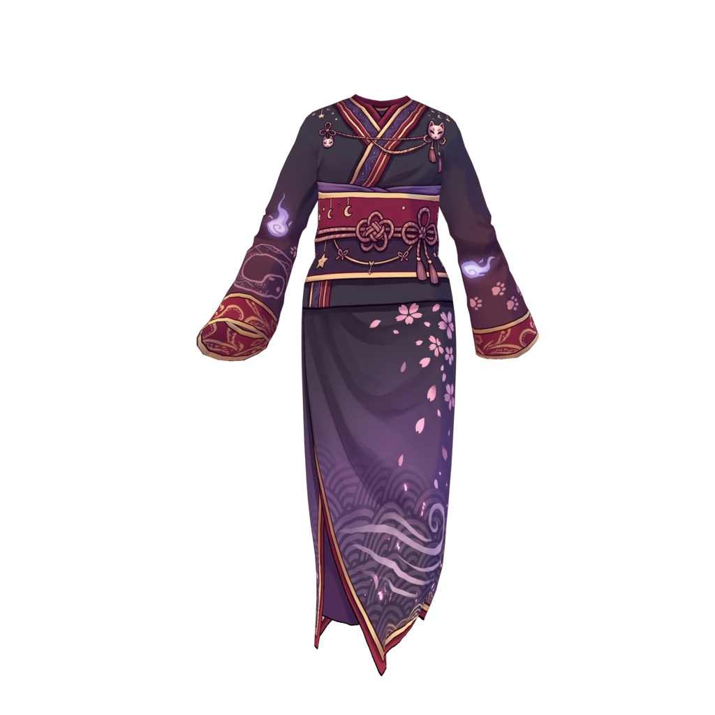 【VRoid】Japanese Gothic Kimono Outfit | Dark Fantasy Yukata | VRoid Custom Item