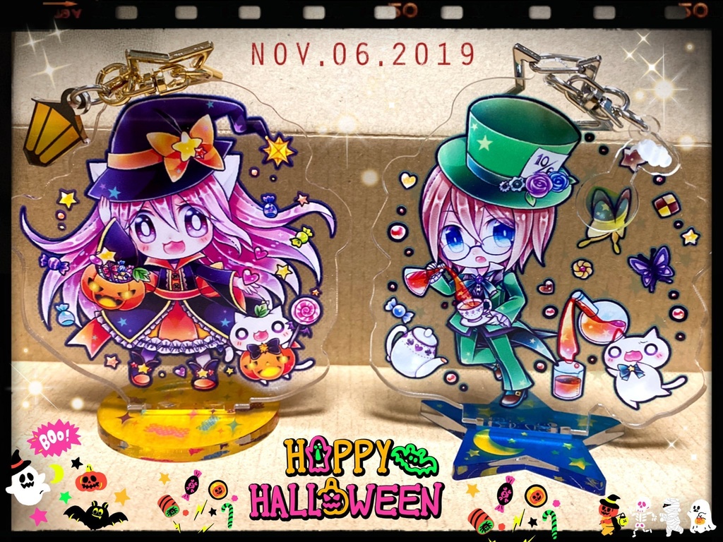 創作*ハロウィン魔女ねこもどきアクリルフィギュアスタンド
