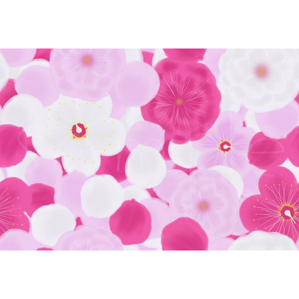梅 花 花びら ビビッドピンク マゼンタ ライトピンク ホワイト ライトグレイッシュパープル 隙間少ない シームレスパターン 画像素材 イラスト素材 ひーぃりんのbooth Booth