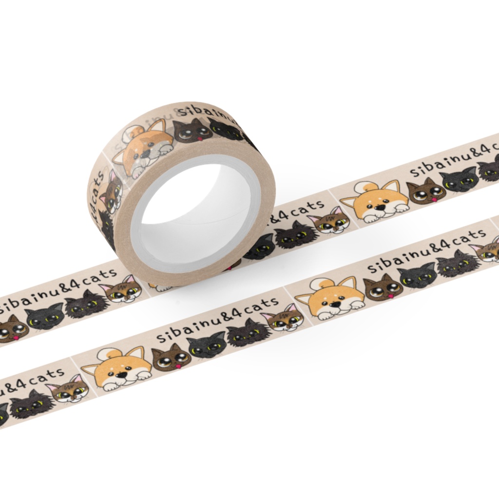 柴犬と4匹の先住猫　マスキングテープ