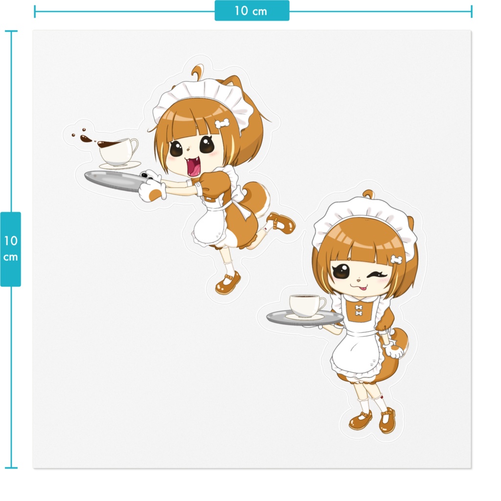 メイド服 柴犬ミク 2枚くっつきステッカー(カットしてね!)