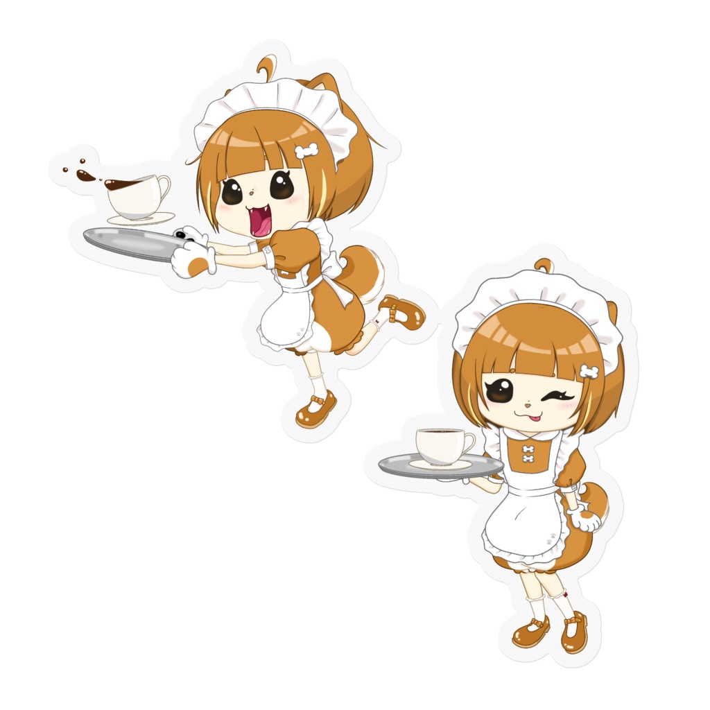 メイド服 柴犬ミク 2枚くっつきステッカー（カットしてね！）
