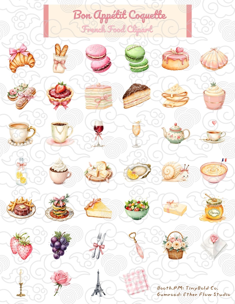 Bon Appétit Coquette - デジタルステッカー 40点セット (Goodnotes / PNG)