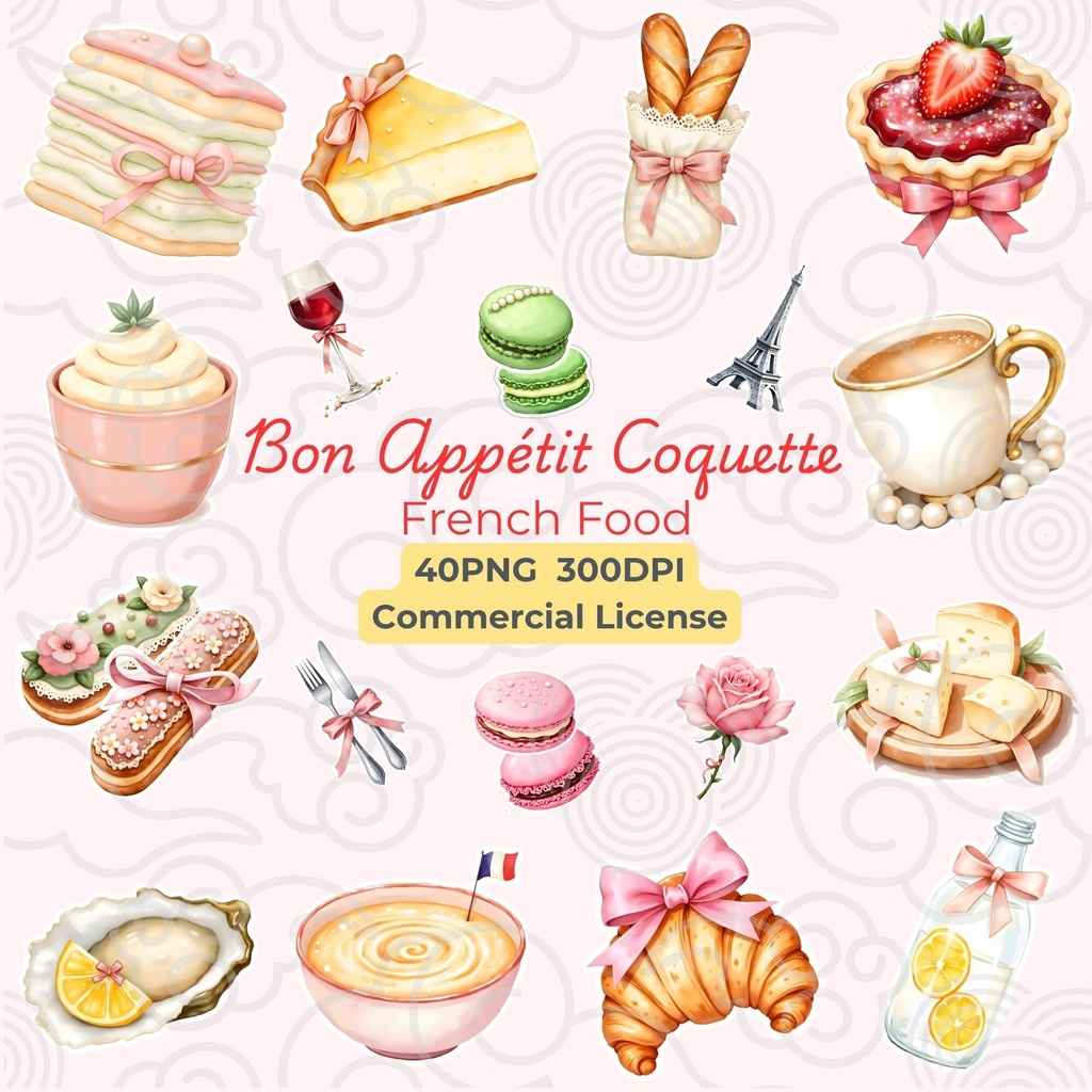 Bon Appétit Coquette - デジタルステッカー 40点セット (Goodnotes / PNG)