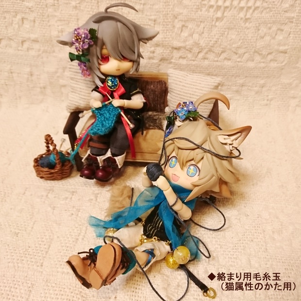 1/12 編みかけマフラー(ねんどろいどどーる用)・マフラー・かご入り毛糸玉