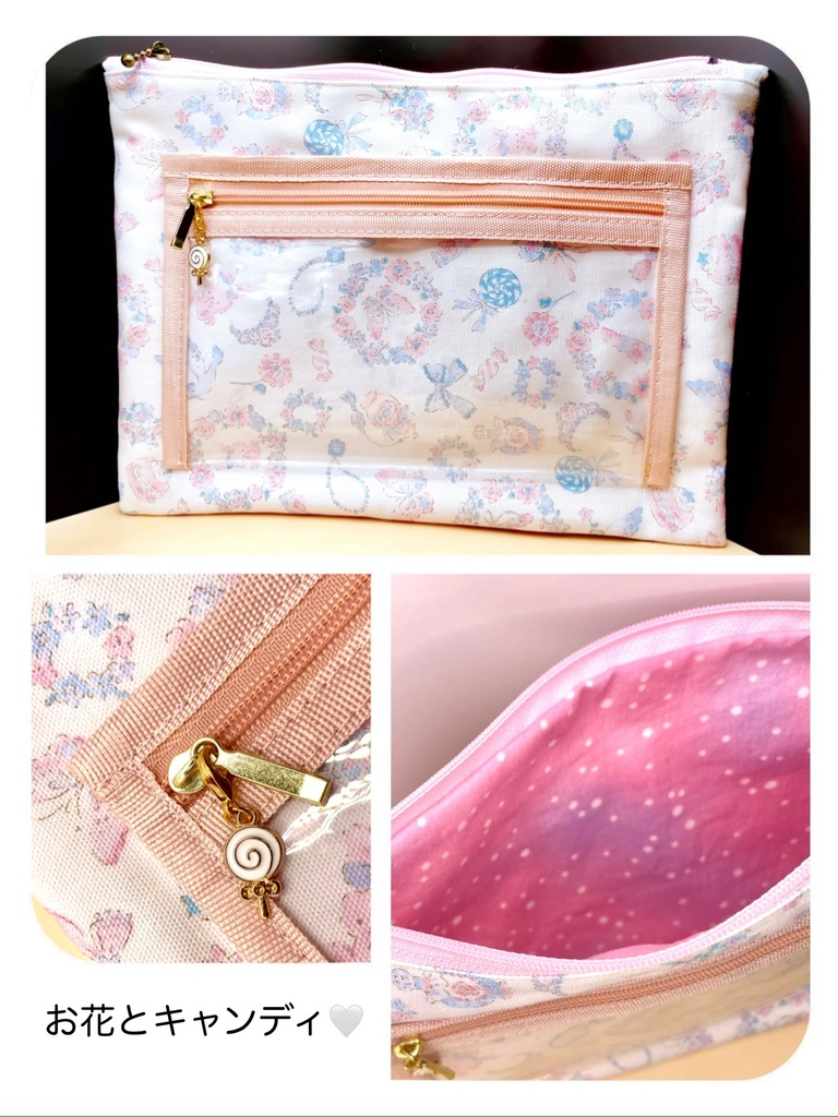クリアポケット付きフラットポーチ👝