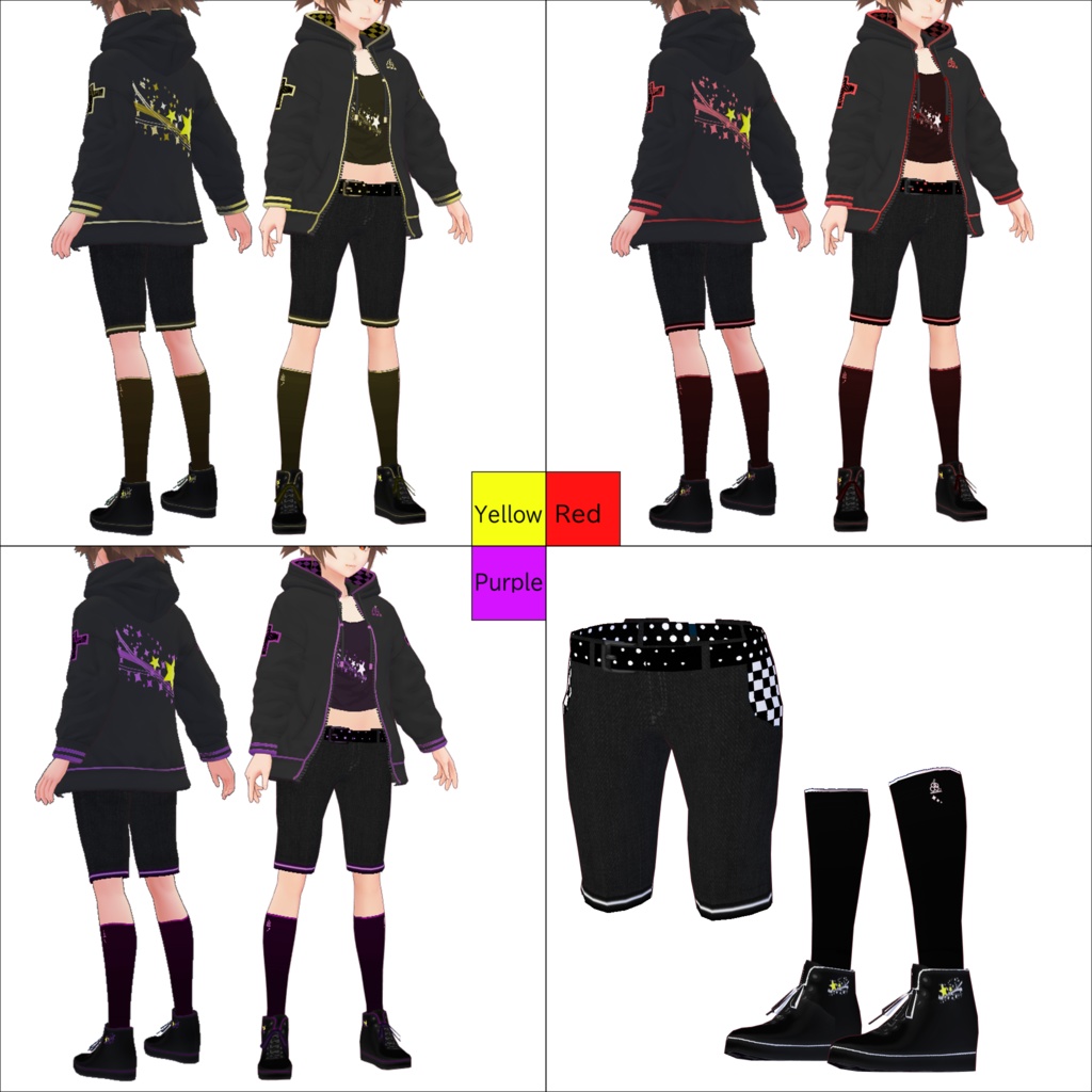 【Vroid用】 Parker Set EC-001 6C(カラーバリエーション 6色付属)