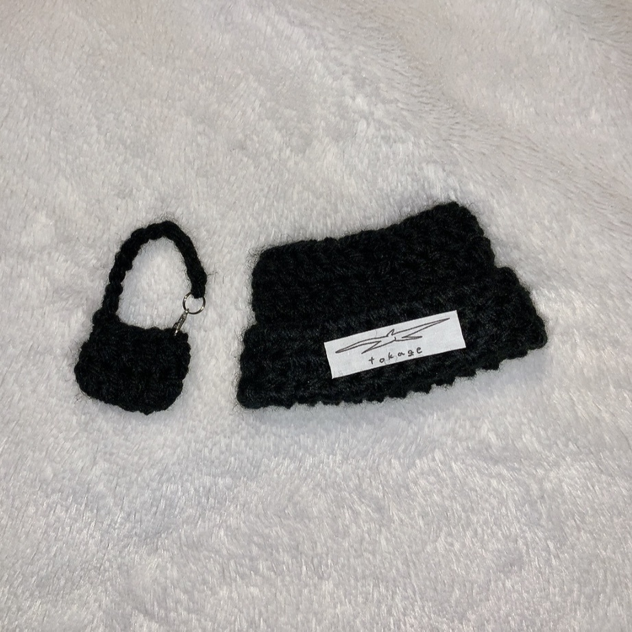 【受注生産】ぬいぐるみ用猫耳ニット帽×ミニバッグセット
