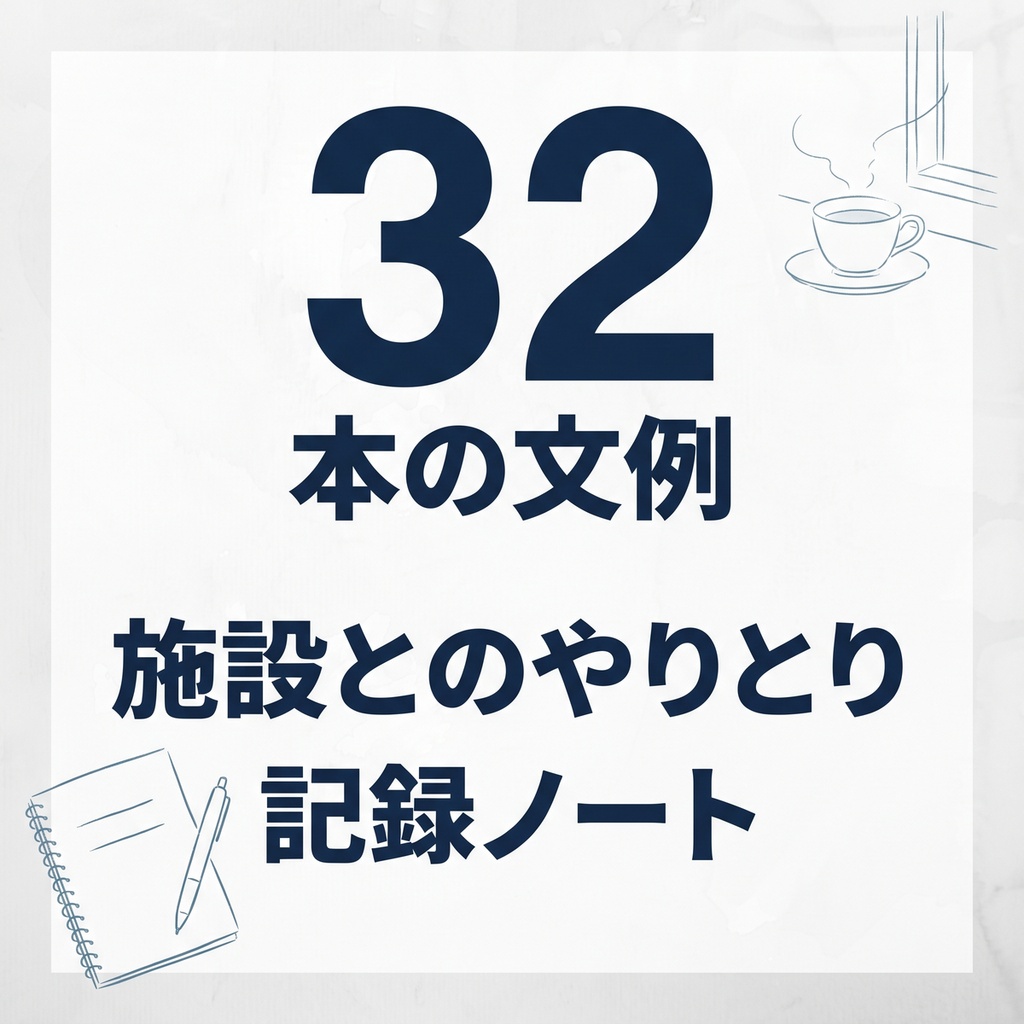 施設とのやりとり記録ノート｜面会・電話・事故の連絡を3行で残す 質問34問＋文例32本
