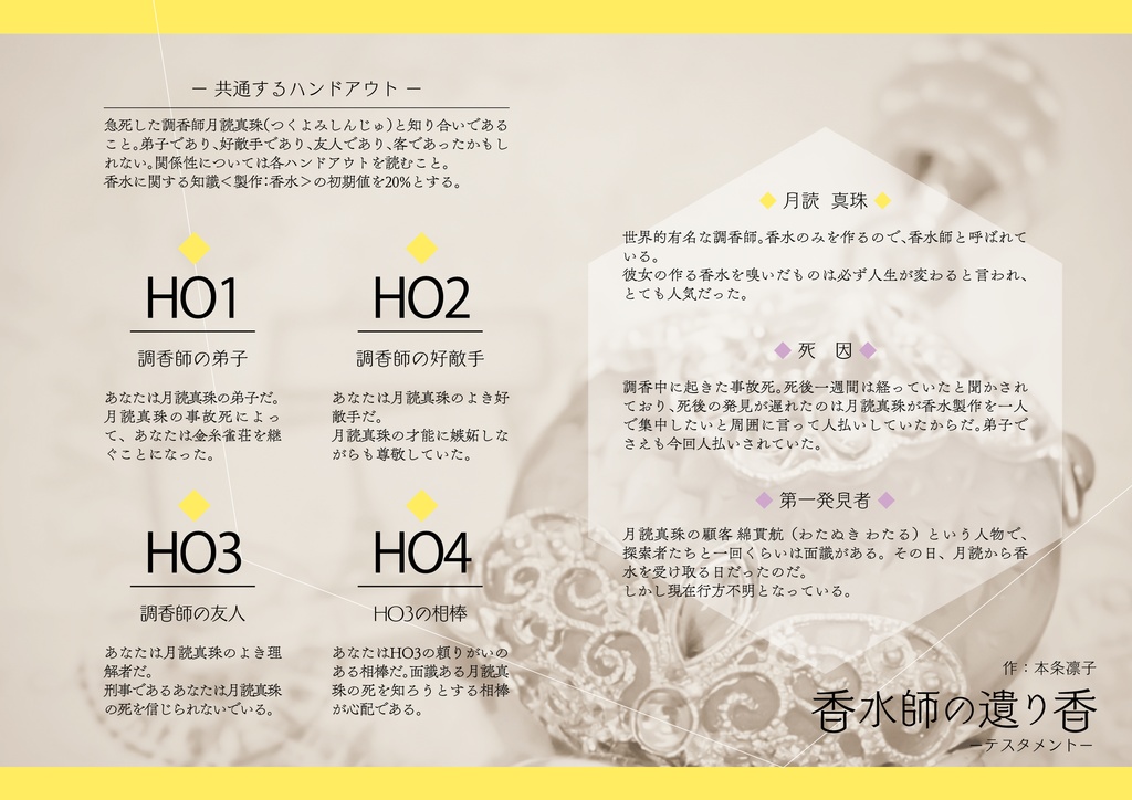 【本文無料】CoCシナリオ「香水師の遺り香-テスタメント-」