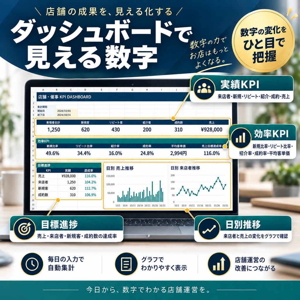 店舗KPI自動管理テンプレート|来店・売上・成約を見える化
