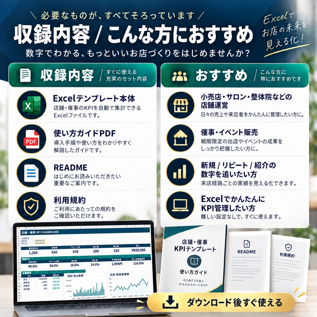 店舗KPI自動管理テンプレート|来店・売上・成約を見える化