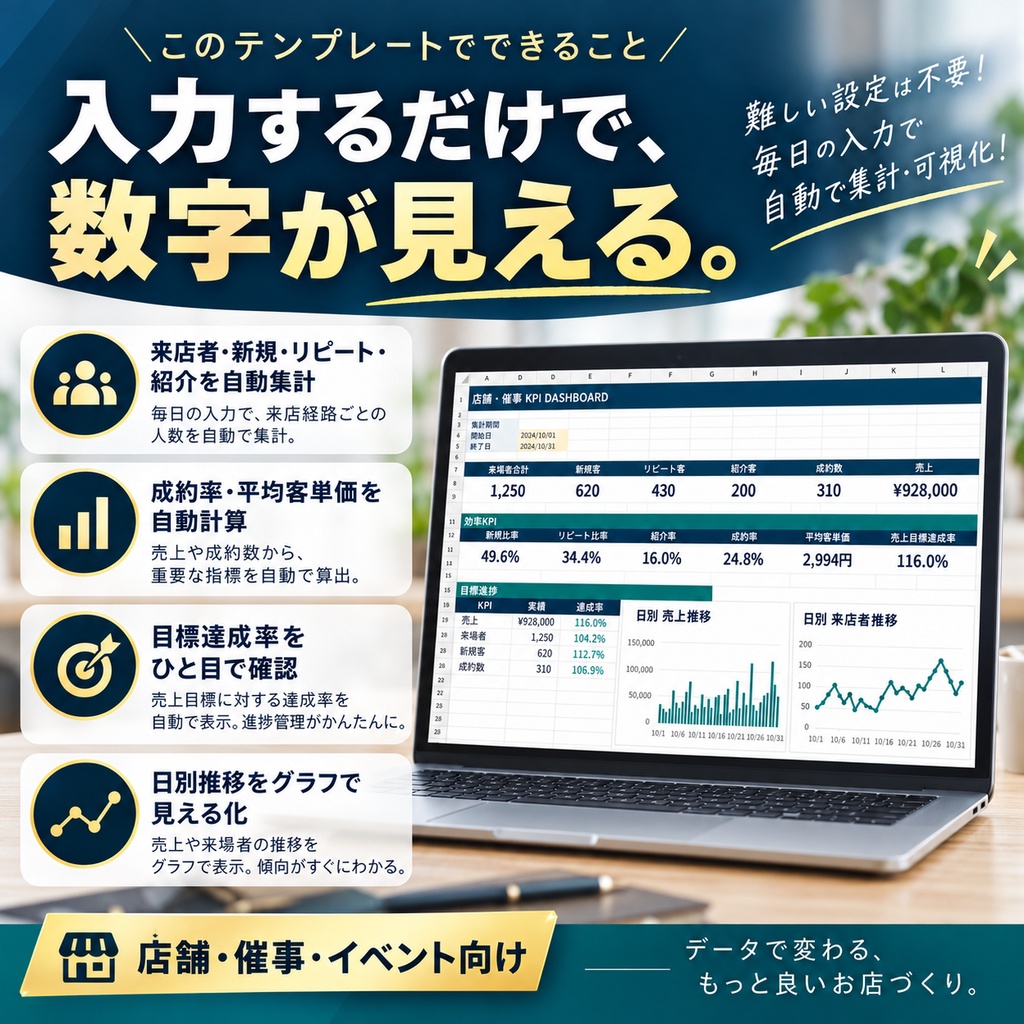 店舗KPI自動管理テンプレート|来店・売上・成約を見える化