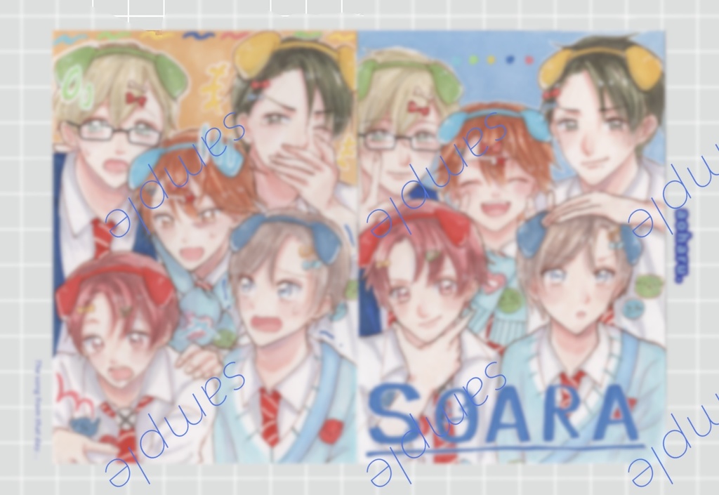 SOARAキラキラシール(大小5種1組)+ポストカード(2種1組)セット