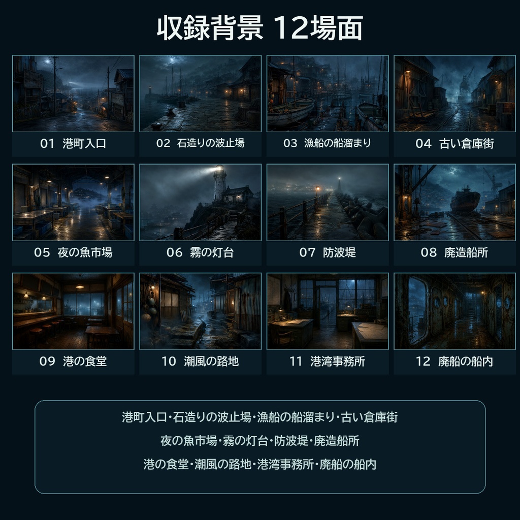 霧に沈む港町|海洋ホラーTRPG背景36枚【4:3・16:9/ココフォリア対応】