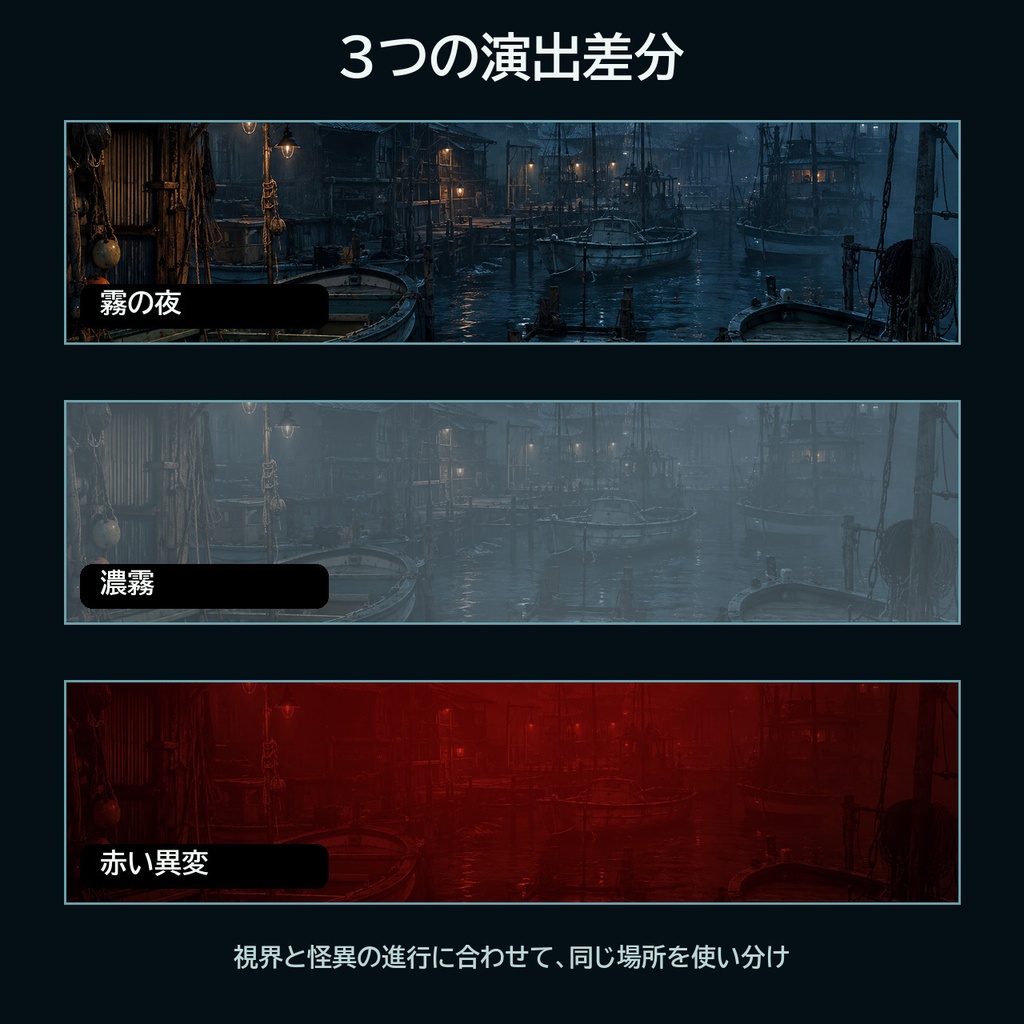 霧に沈む港町|海洋ホラーTRPG背景36枚【4:3・16:9/ココフォリア対応】