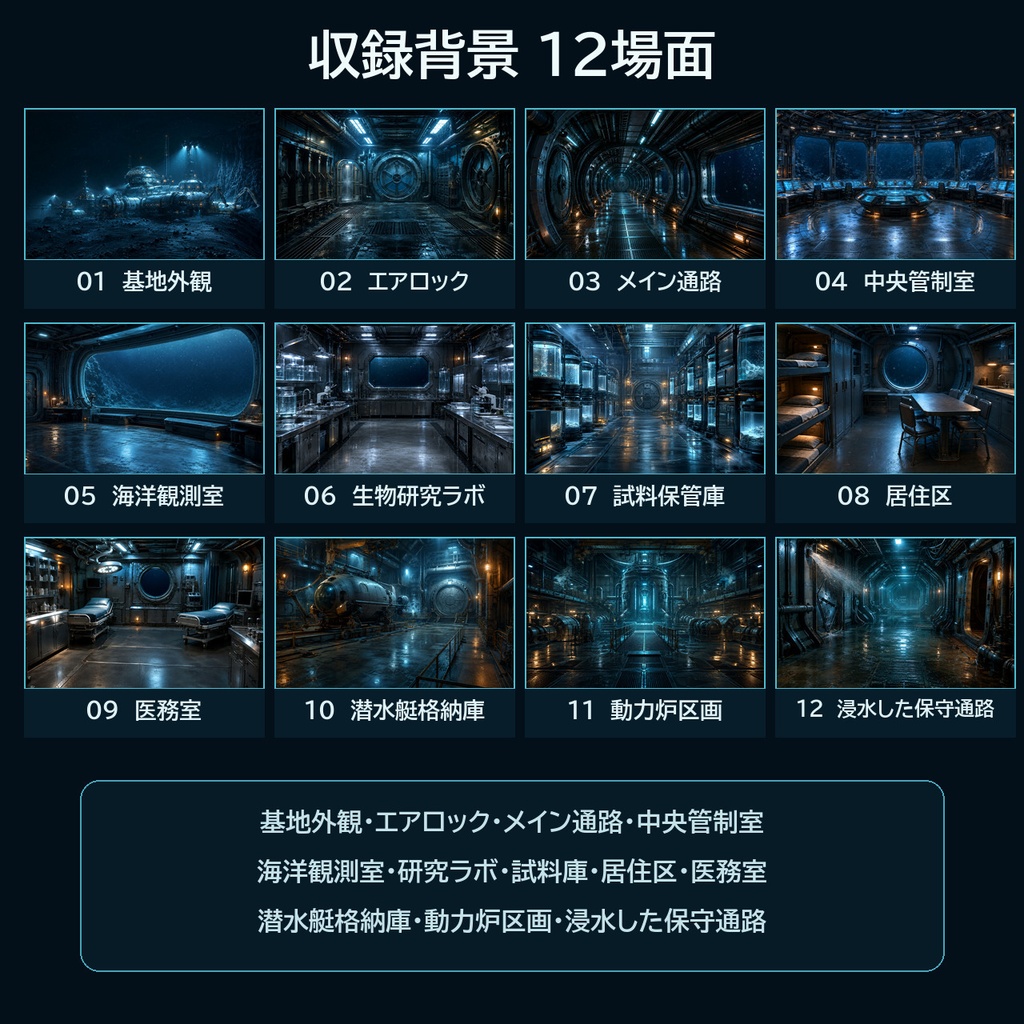 深海研究基地|SFホラーTRPG背景36枚【4:3・16:9/ココフォリア対応】