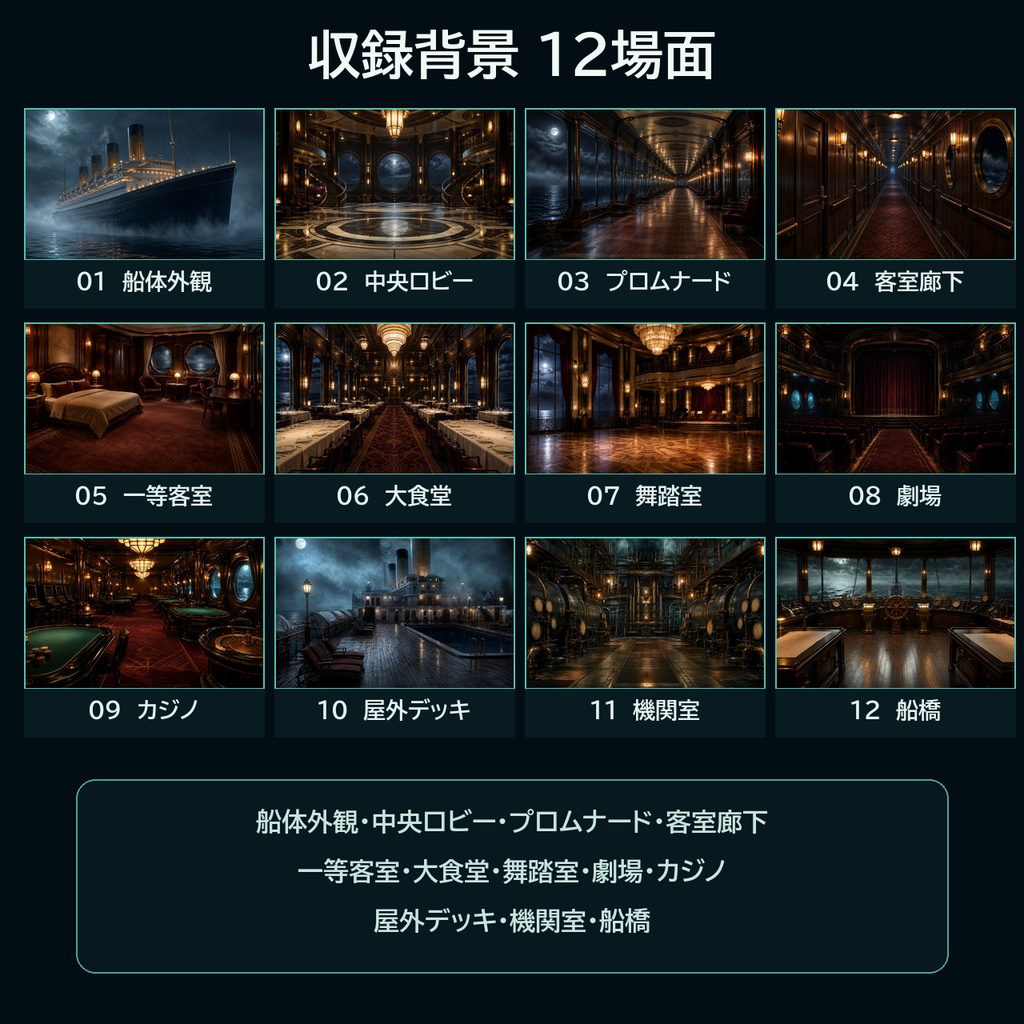 呪われた豪華客船|海洋ホラーTRPG背景36枚【4:3・16:9/ココフォリア対応】