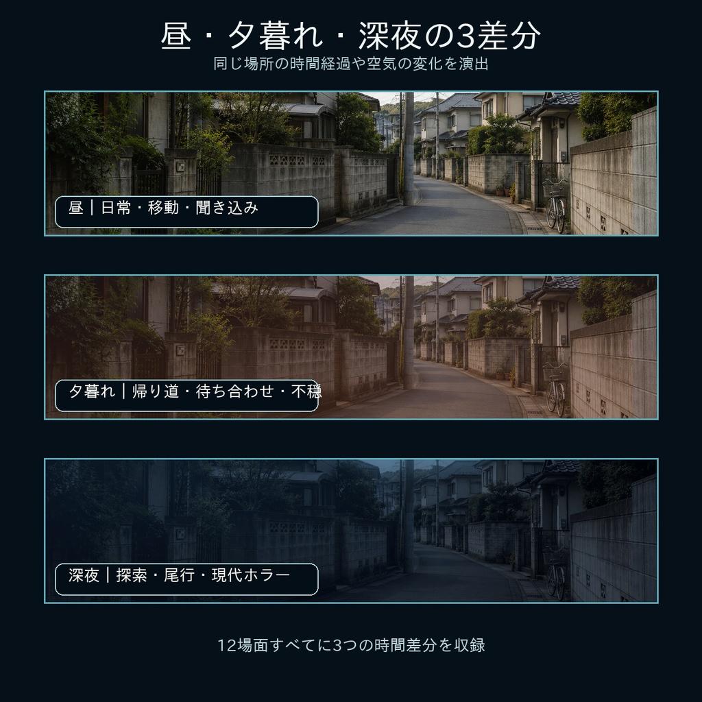 移動中・つなぎ用背景|現代TRPG背景36種類【昼・夕暮れ・深夜/4:3・16:9】