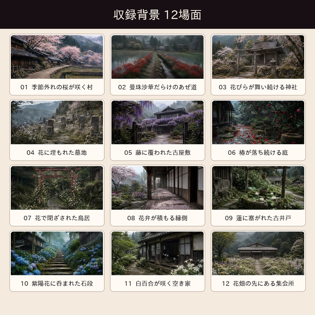 花が狂ったように咲く里|和風怪異TRPG背景36種類【平穏・異変・狂花/4:3・16:9】