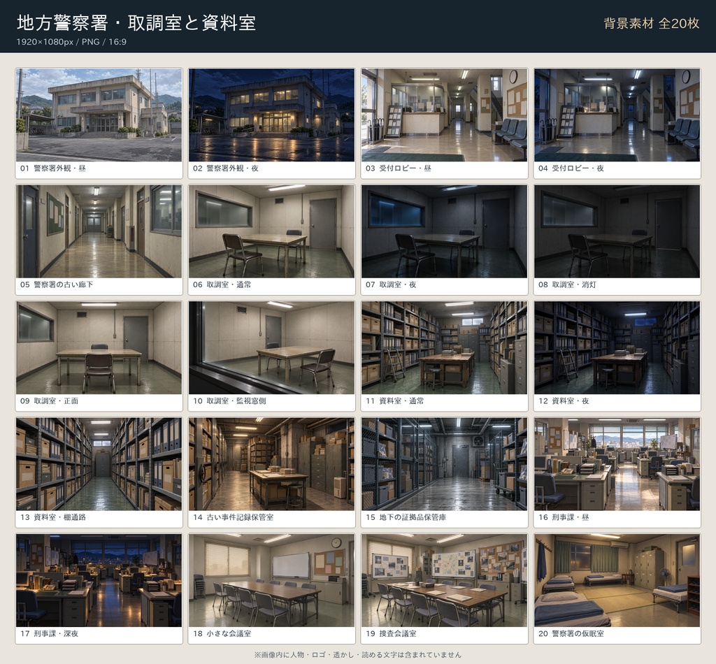 【TRPG背景素材】地方警察署・取調室・資料室 20枚|現代日本・刑事・CoC・ノベルゲーム