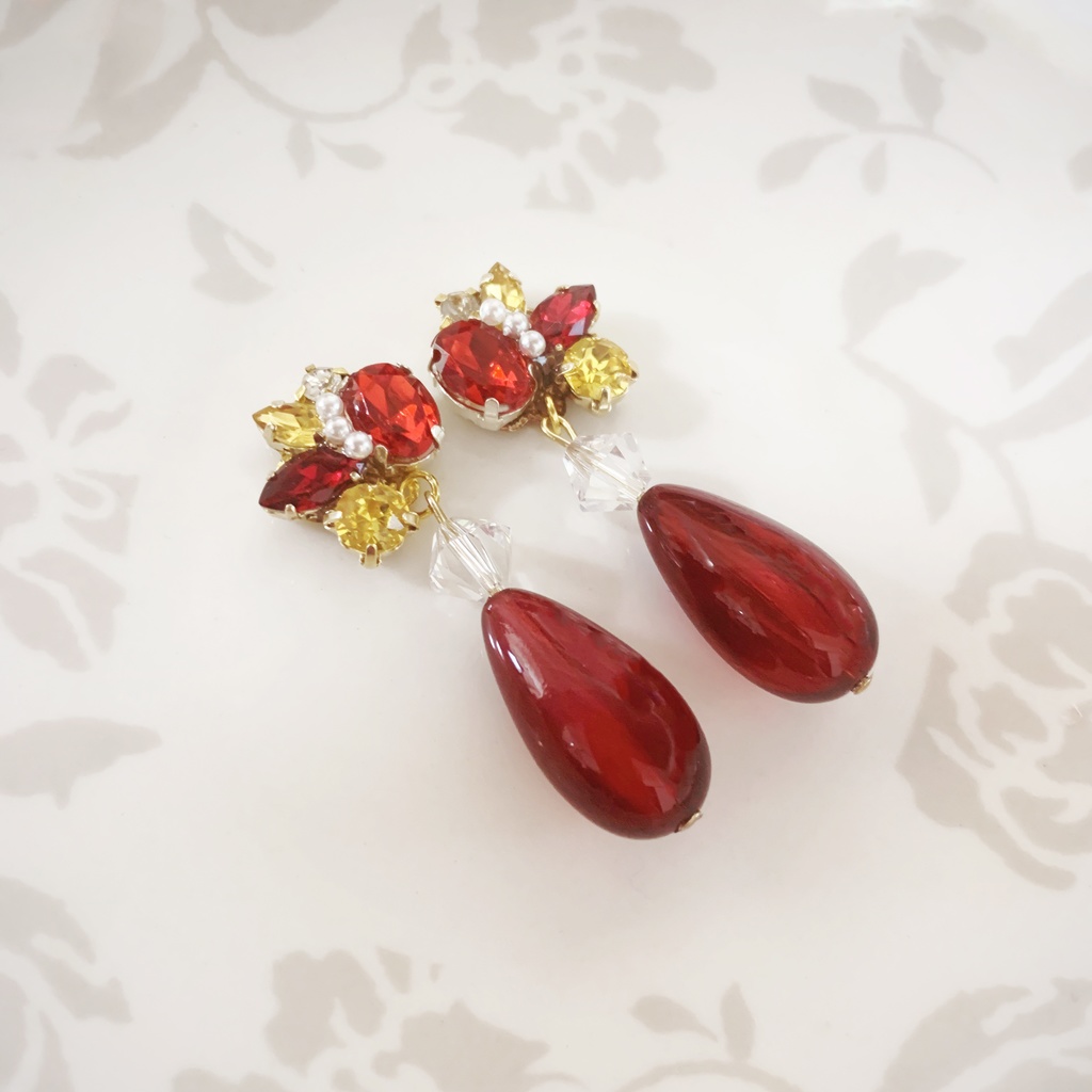 [!!SALE!!] 03 🔥red & yellow bijou swarovski long earrings/pierce