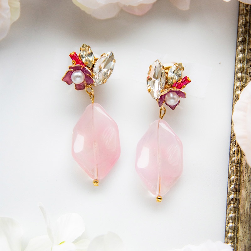 [!!SALE!!] 09 🌸pink flower bijou earrings/pierce