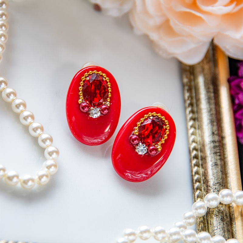 [!!SALE!!] 19 🔥red oval bijou pierce/earring