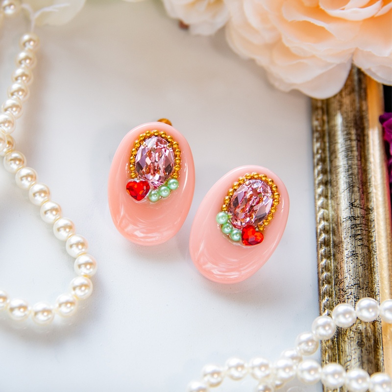[!!SALE!!] 22 💖pink oval bijou pierce/earring