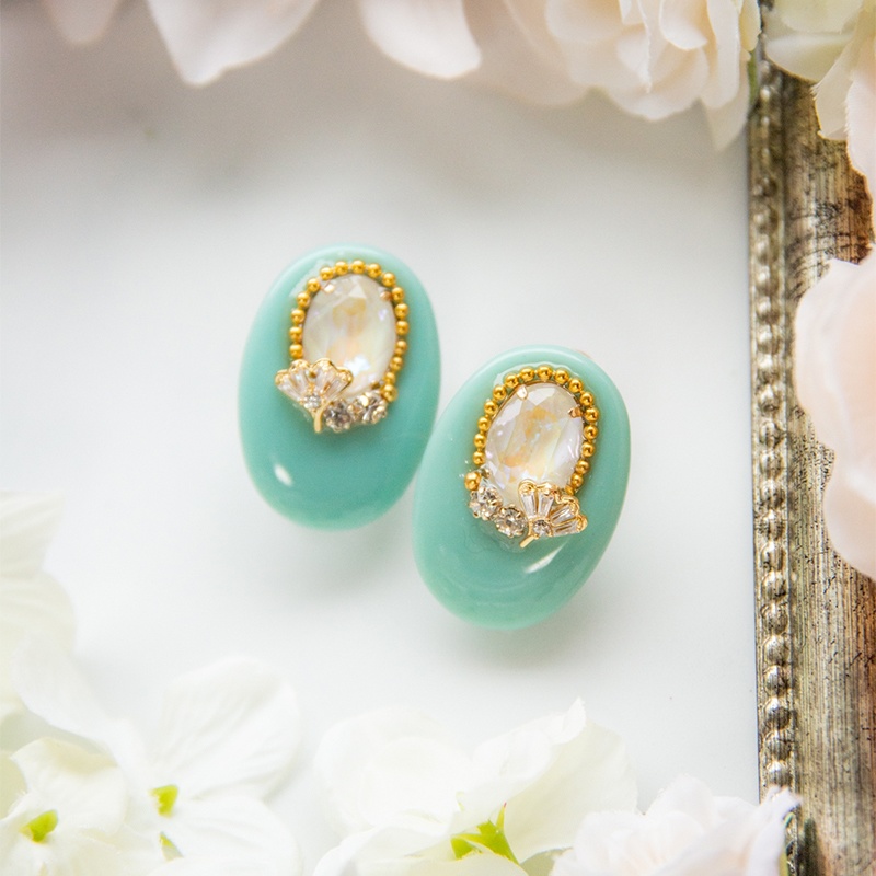 [!!SALE!!] 26 🌫pastel blue oval bijou pierce/earring